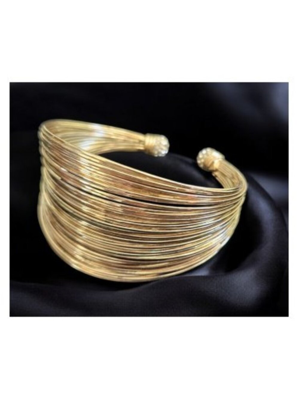Goldtone Wire Cuff Bracelet with Rhinestones